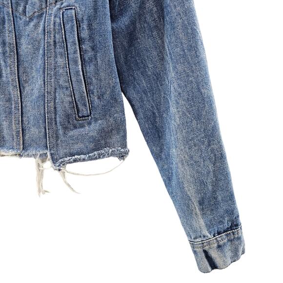 Sans Souci Jean Jacket Women's Size Small Embroidered Floral Cropped Distressed - Picture 7 of 16